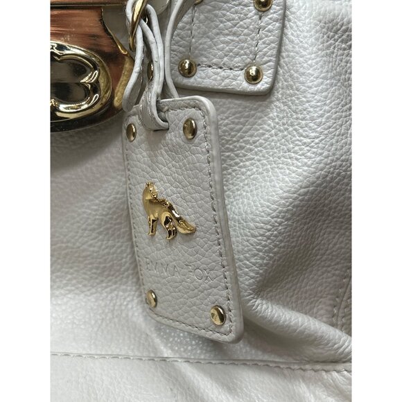 Emma Fox White Pebbled Leather Satchel Bag With Floral Lining Gold Hardware & Re - Picture 2 of 10